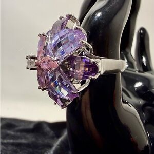 Signed KC Large Sterling Silver 925 Amethyst Cocktail Statement Ring size 7